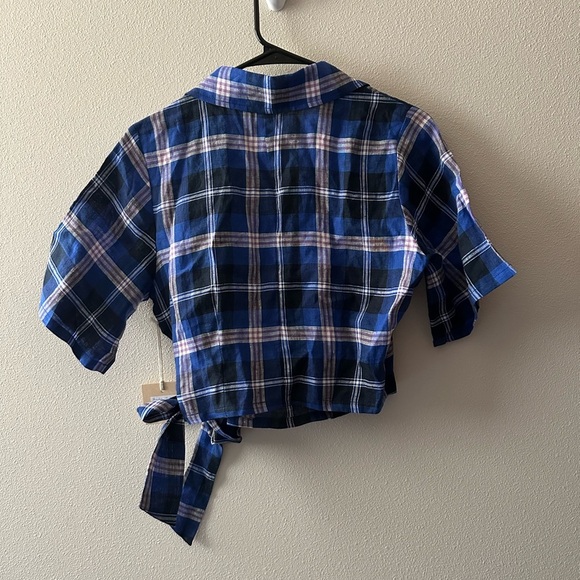 NWT bul BADA TOP BLUE/ PURPLE CHECK size AU 10 natural linen current style US 6 - Picture 5 of 10